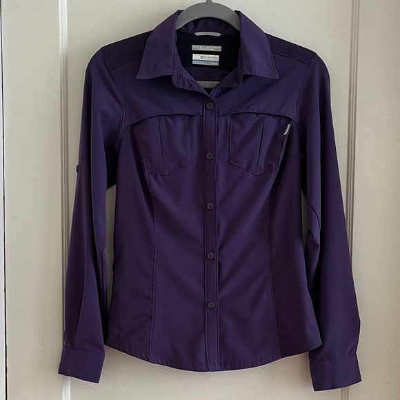 Columbia XS Omni-Shade Sun Protection Sunshirt Deep Purple Button Down Top - Picture 1 of 15